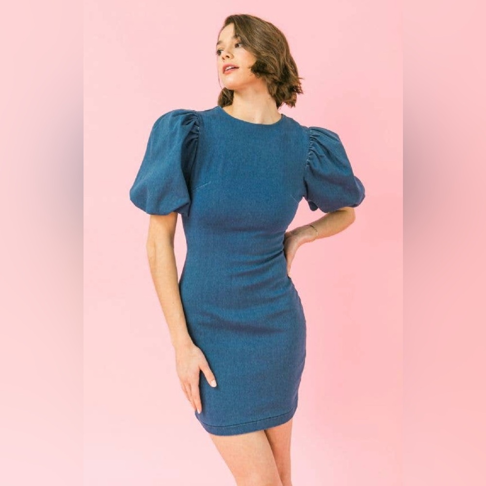 Jealous Tomato Blue Puff Sleeve Mini Dress